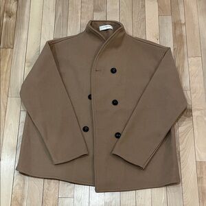 Commense Tan Double-Breasted Pea Coat